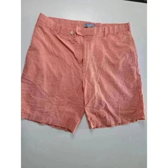Peter Millar Gingham Shorts Mens 36 Coral Checker Crown Sport Flat Front Golf - Picture 1 of 4